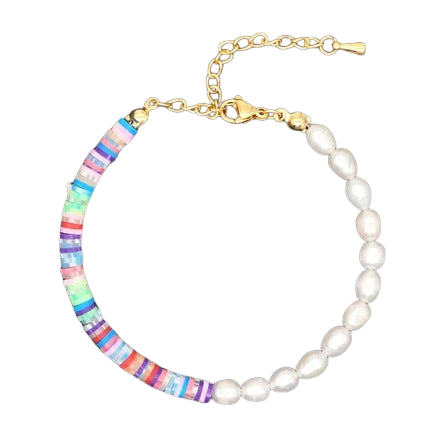 Hemasa  Women  Polymer Clay Summer Beach Freshwater  Pearl Bracelet