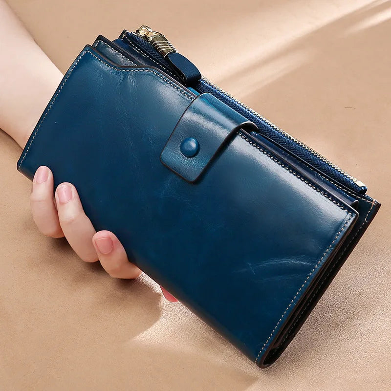 Hemasa Genuine Leather Women Leather Purse / Luxury Oil Wax Leather Female Wallet Coin Purse