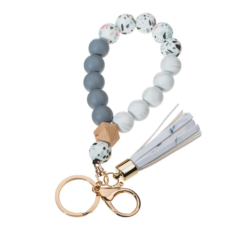 Silicone Keychain For Keys Tassel Wood Beads Bracelet Keyring For Women Accessories Multicolor Keychain Wholesale Hot Sale 2022
