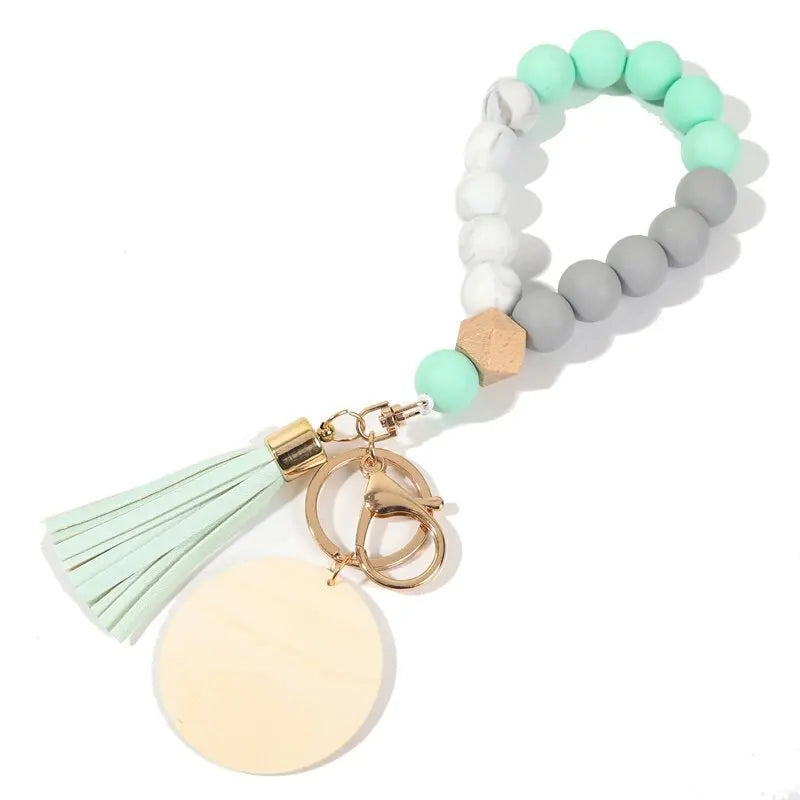 Silicone Keychain with Safe Card Picker Rainbow Color Silicone Beads Women Keyrings Barcelet Fashion Keychains For Keys Bag Car