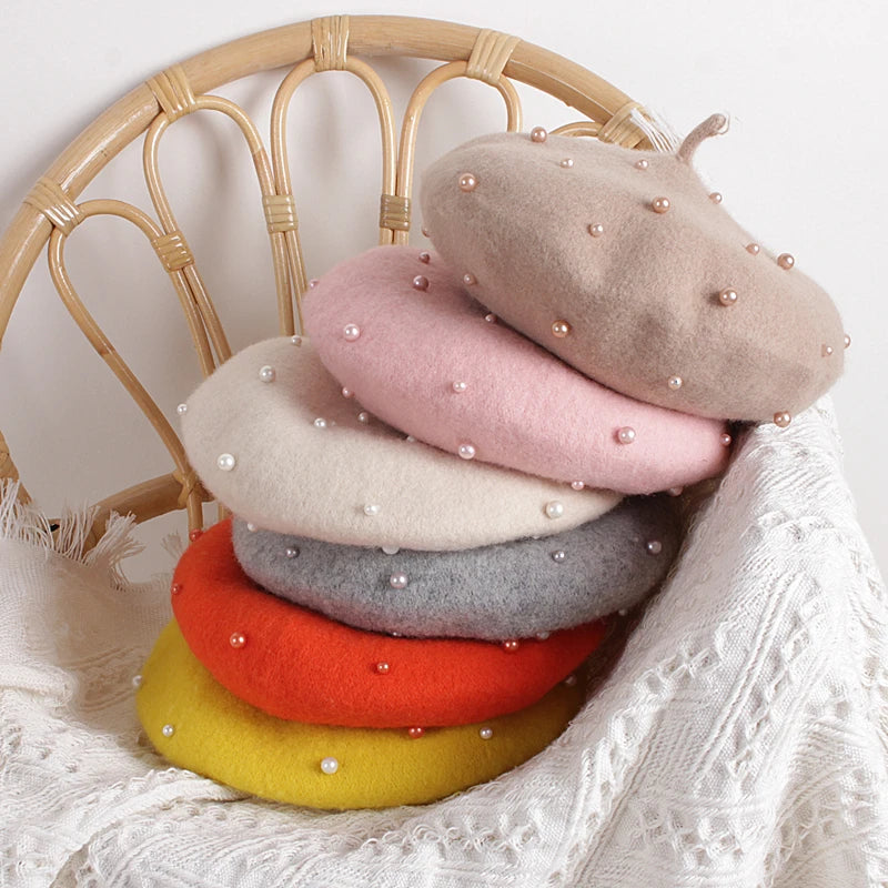 2-6Years Fashion Princess Baby Girls' Lovely Pearl Beret, Multiple Colors Princess Style Hat for Spring Autumn Winter