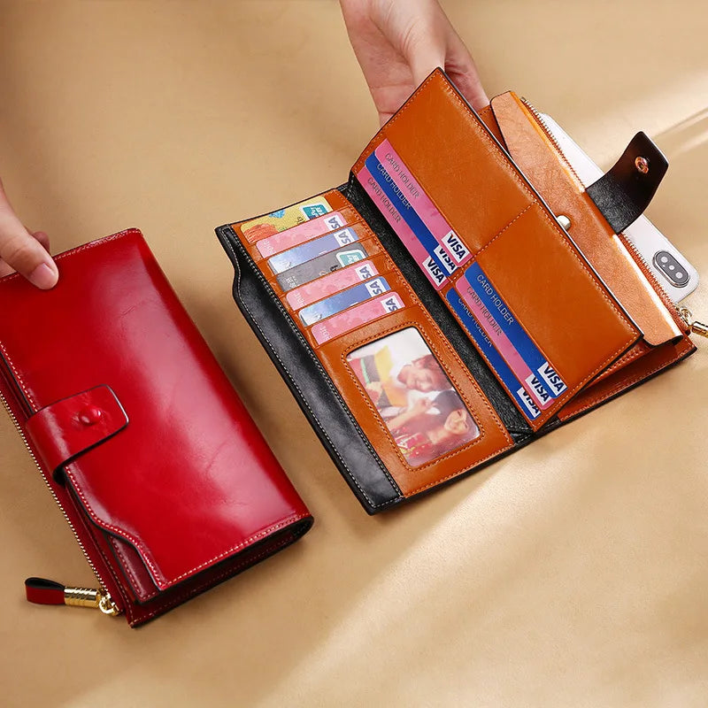 Hemasa Genuine Leather Women Leather Purse / Luxury Oil Wax Leather Female Wallet Coin Purse