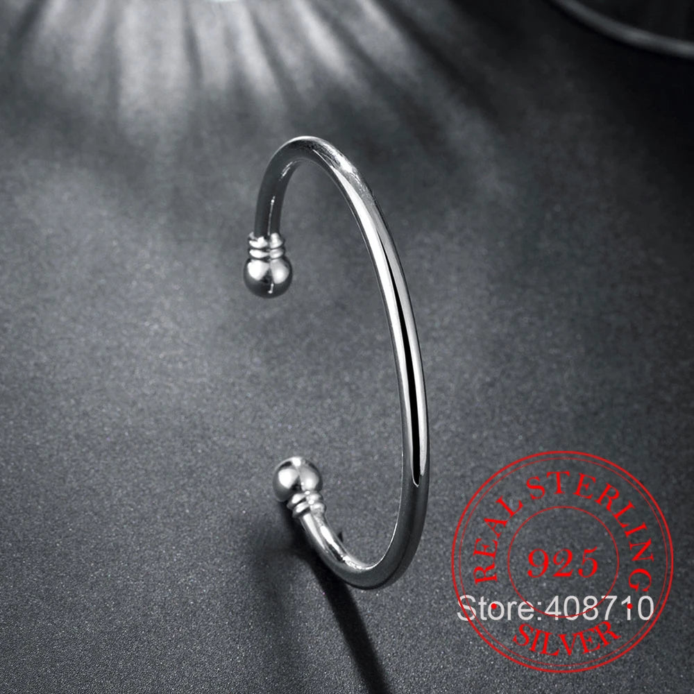 Men's New Jewelry 925 Silver Open Cuff Bracelets Homme Simple Double Beads Bangles Bracelet For Women Wedding Jewelry Gifts
