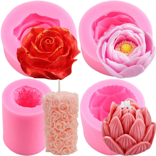 Rose Flower Peony Tulip Candle Molds Buddha Soap Silicone Mold Chocolate Candy Epoxy Resin Moulds Fondant Cake Decorating Tools