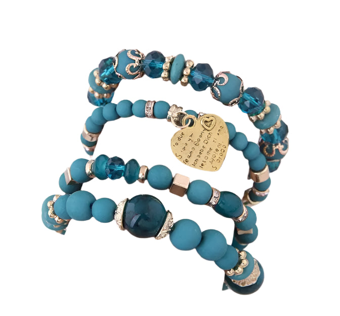 Hemasa Heart Charm Beads Bracelets Set Women Lava Stone Multilayer Bohemia Bracelet Resin Beads Bracelets For Women