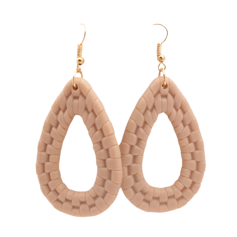 Hemasa European Fashion Water Drop Earring for Women/ Rattan Braid Black Beige Color Hollow Oval Ear rigns