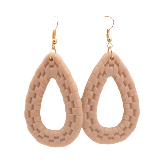 Hemasa European Fashion Water Drop Earring for Women/ Rattan Braid Black Beige Color Hollow Oval Ear rigns