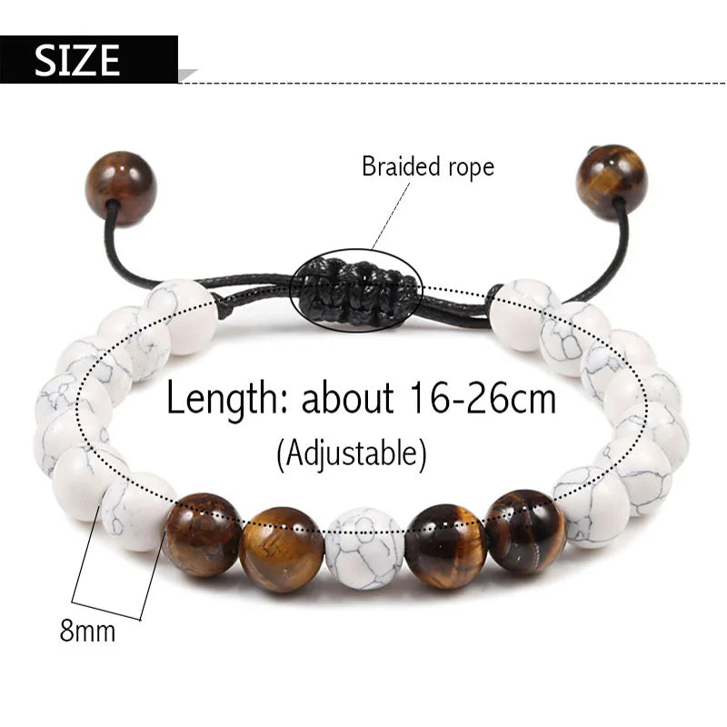 Classic Black White Beaded Bracelet Trendy Braided Rope Natural Lava Stone Adjustable Charm Yoga Bracelets Jewelry For Women Men