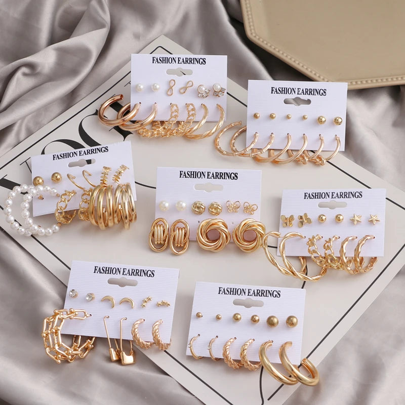 Hemasa Gold Color Pearl Acrylic   Drop Earrings Set For Women