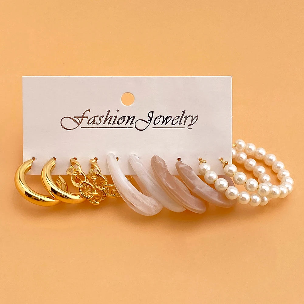 Hemasa Gold Color Metal Hoop Earrings Set For Women