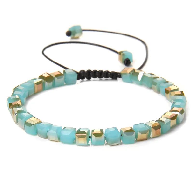 Tejesa 4MM Cube Crystal  Colourful Crystal Braided Bracelet Adjustable Handmade Thin Jewelry