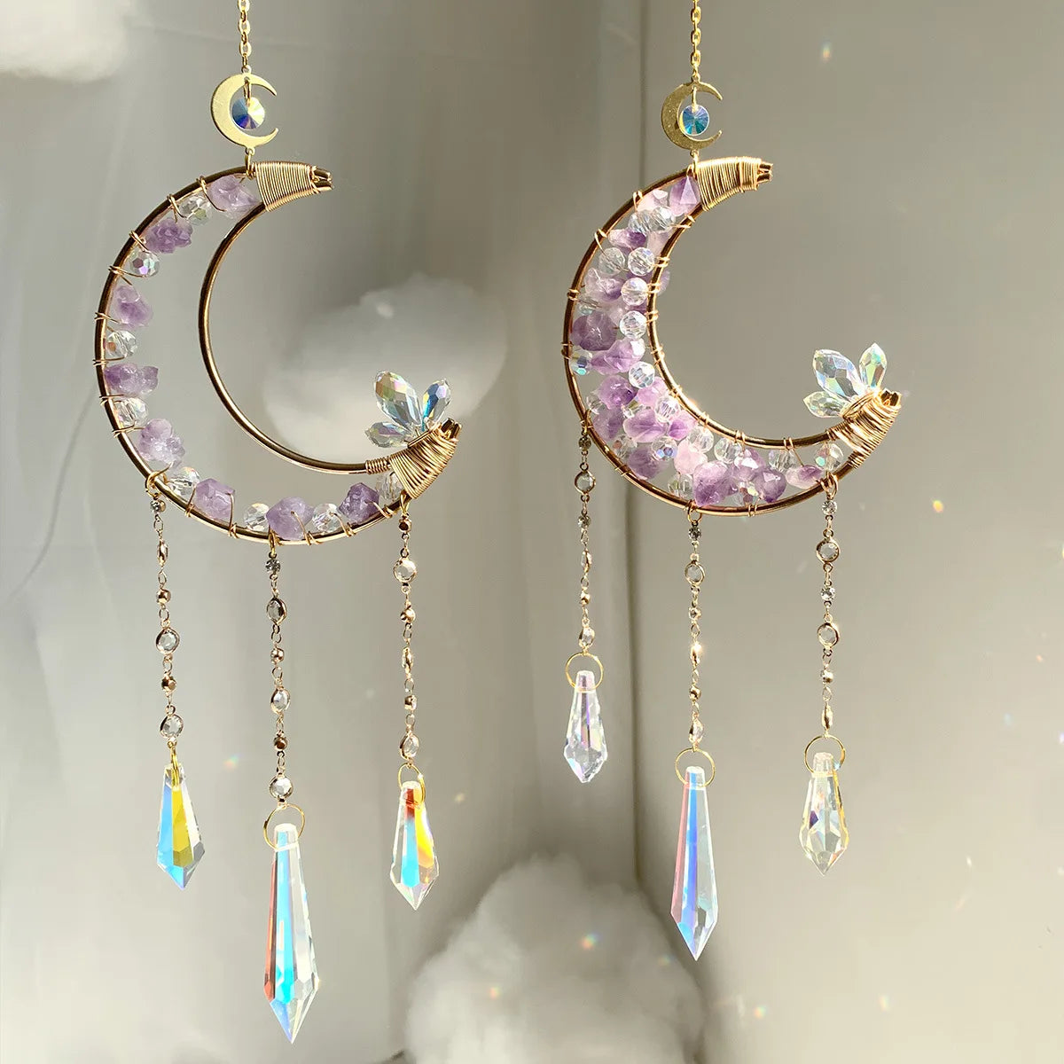 Minimalist Rainbow Maker Sun Catcher Wind Chime Crystal Hanging Moon Pendant Garden Decor
