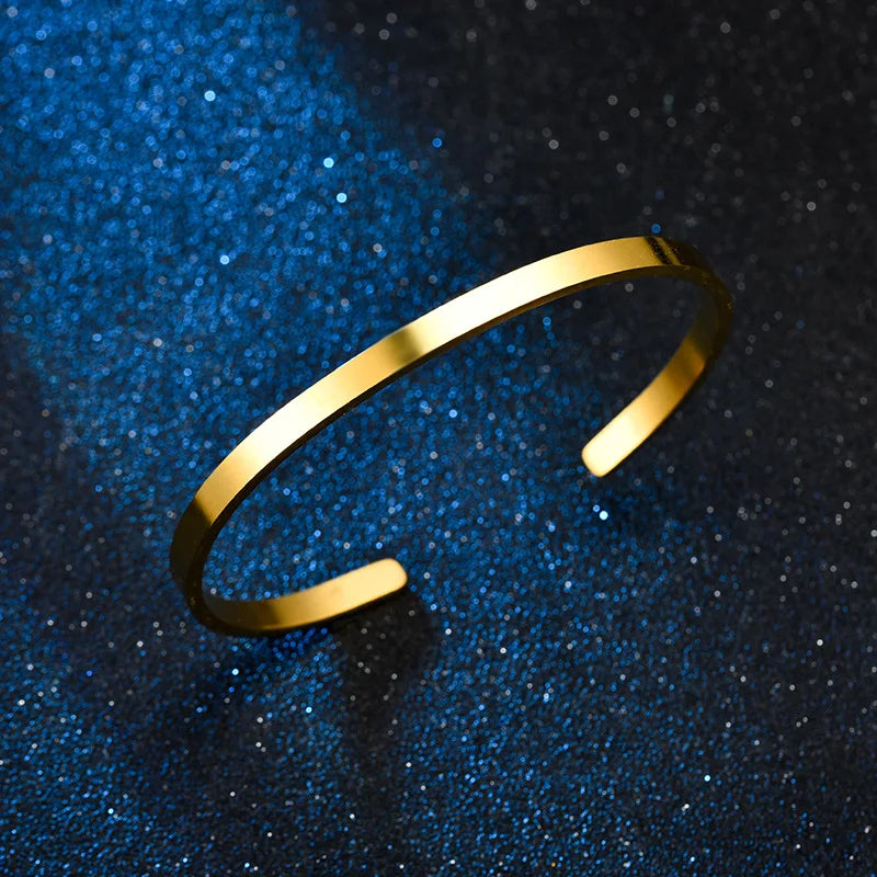 Hot Fashion Simple Stainless Steel C-Shape Open Bracelets 4MM Adjustable Cuff Bangle Bracelet For Women Men Lover Jewelry Gifts