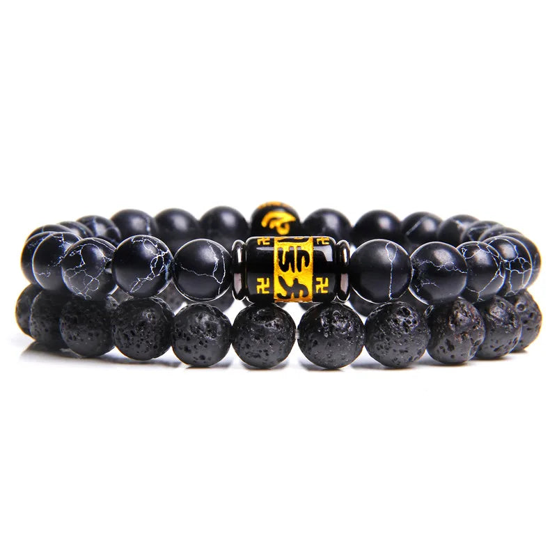 Fashion 2pcs Bead Bracelet Men Natural Tiger Eye Hematite Obsidian Beaded Bracelets Homme Energy Stretch Bracelet Men Jewelry