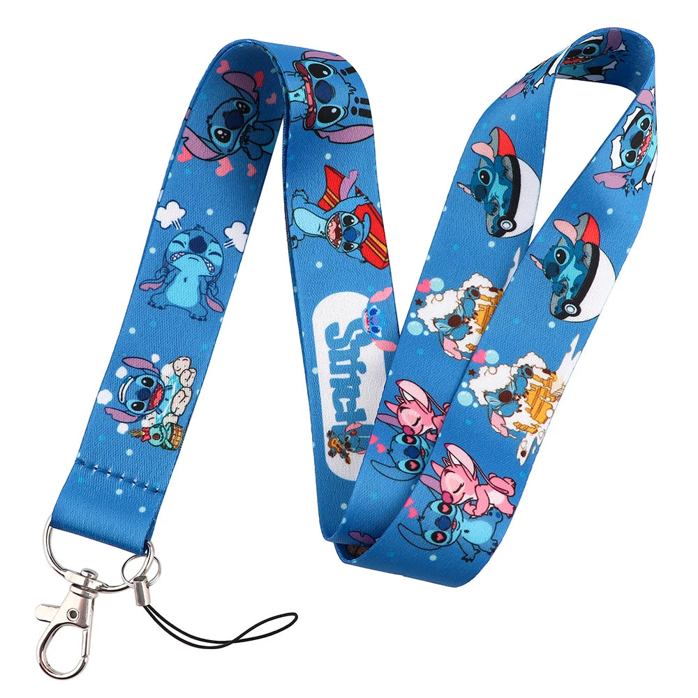 YQ774 Stitch and Pink Angel Lanyard Phone Strap for Keys ID Badge Holder Neck Strap Key Chains Cord Hang Rope Lariat Gift