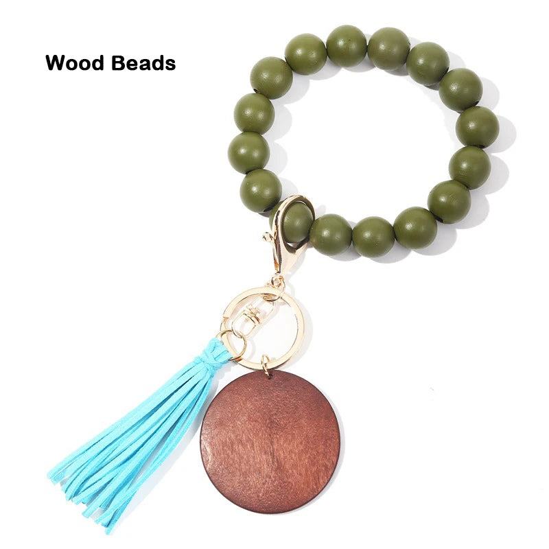 Silicone Keychain For Keys Tassel Wood Beads Bracelet Keyring For Women Accessories Multicolor Keychain Wholesale Hot Sale 2022