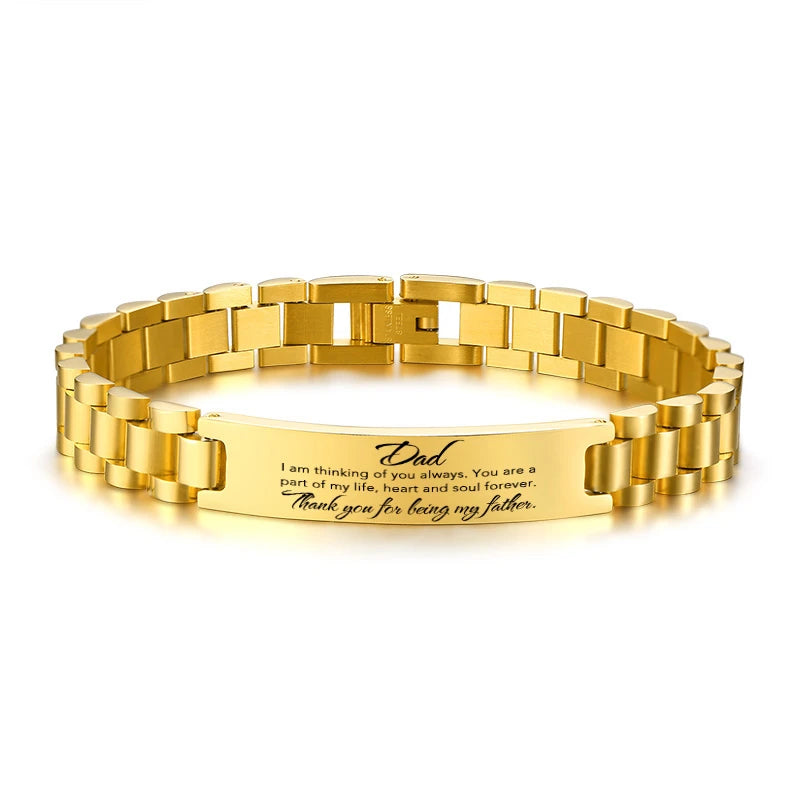Vnox Customize TO DAD Bracelets for Men Glossy Stainless Steel Link Chain Engrave Thanks Quotes Casual Qualified Jewelry Gift