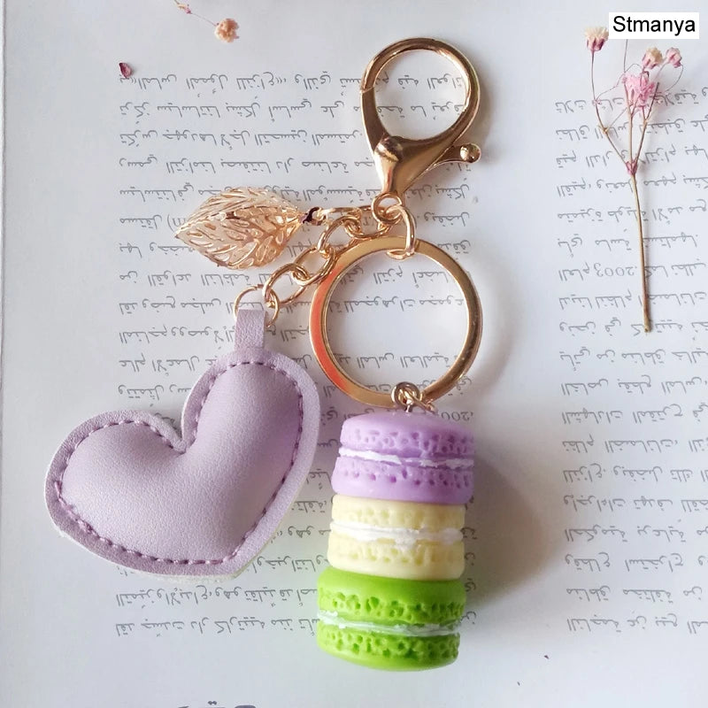New Cake Key chain fashion car Key Ring Women bag charm accessories France Cake Macarons with Eiffel Tower Keychain gift Jewelry