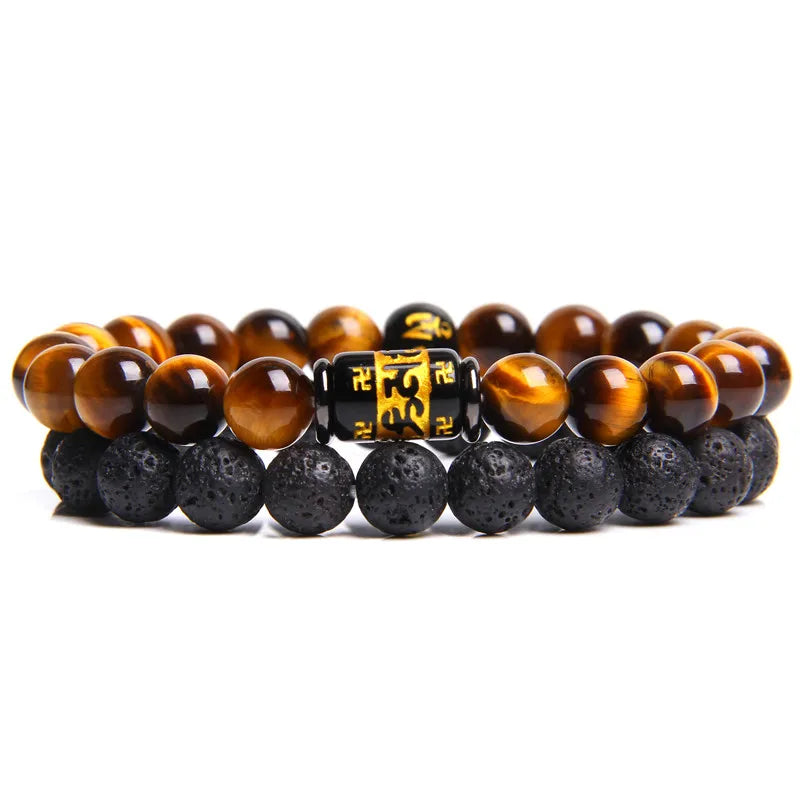 Fashion 2pcs Bead Bracelet Men Natural Tiger Eye Hematite Obsidian Beaded Bracelets Homme Energy Stretch Bracelet Men Jewelry