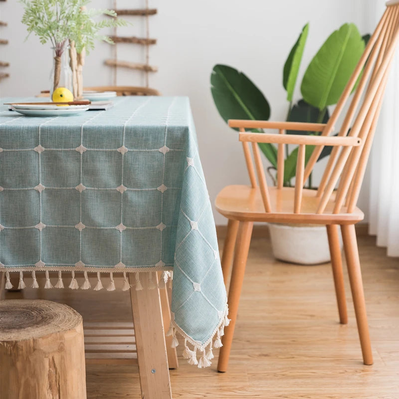 Japan Cotton Linen Tablecloth Blue Stripes Pure Plaid Embroidered Rectangular Christmas Table Cloth Thickened Cover for Banquet