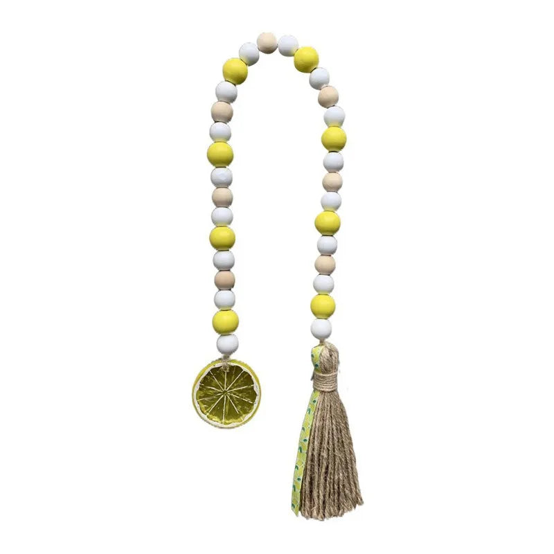 Lemon Wood Bead Garland Woven Tassel Wall Hanging DIY Crafts Nature Color Wood/Jute Rope Home Decor