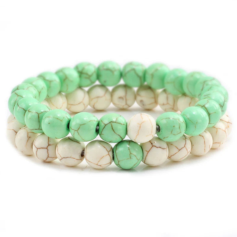 Hemasa 2Pcs/Set Classic Natural Stone Bracelet /8mm Beads Bracelets for Women
