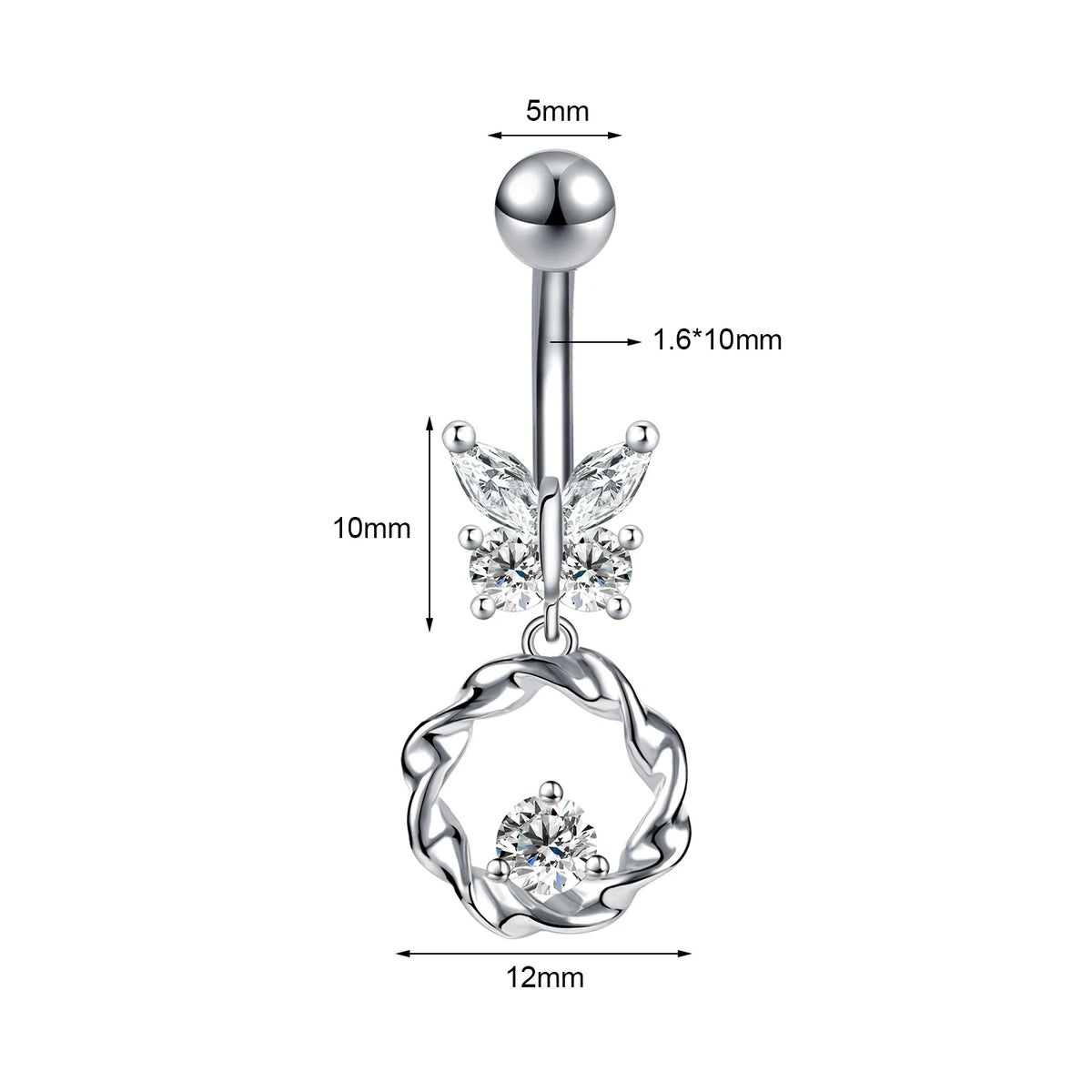 ZS 14G Bat Belly Button Ring Crystal Bat Navel Piercing Black Plated Body Piercing  Red Zircon Bat Belly Piercing Jewelry Women