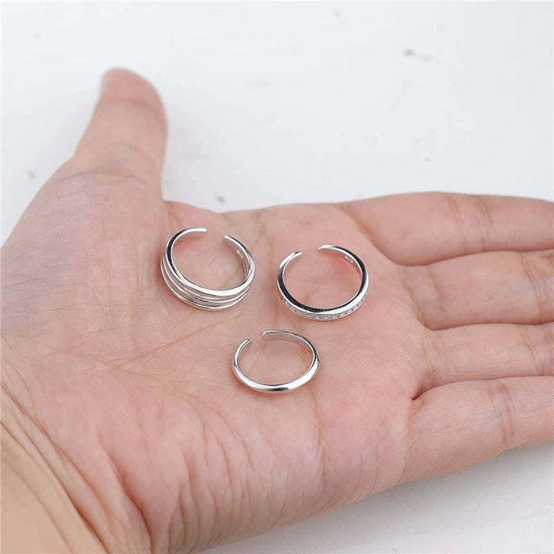 Open Toe Rings Set for Women Simple Thin CZ Tail Band Ring Adjustable Summer Beach Foot Jewelry Apply to Finger Toe