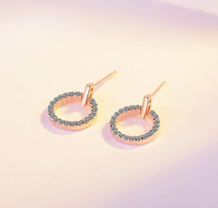 2019 Fashion 925 Sterling Silver Round Rhinestone Stud Earrings Jewelry Pendientes Brincos de prata Fine Jewelry