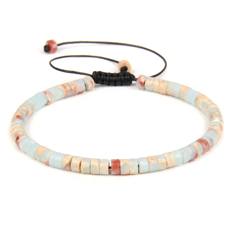 Tejesa  Natural Blue Emperor Stone Beads Woven Bracelet Polished Flat Shape Adjustable Rope Lady's Gift Beaded Bracelet