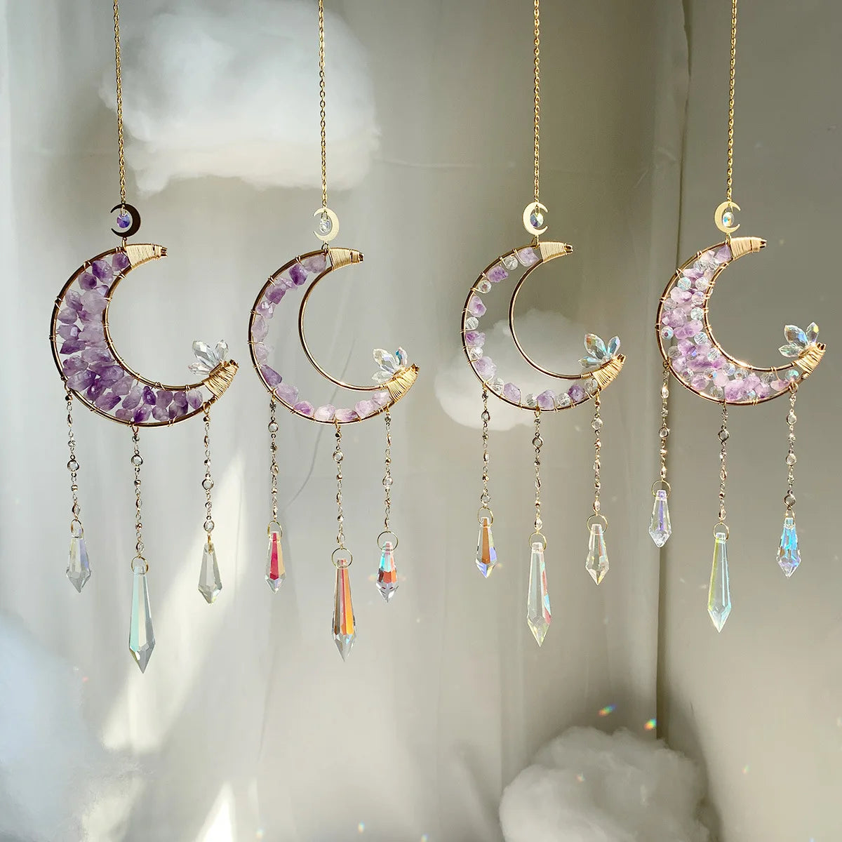 Minimalist Rainbow Maker Sun Catcher Wind Chime Crystal Hanging Moon Pendant Garden Decor