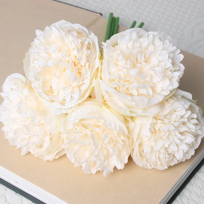 Tejesa 5 Big Heads 11cm Diameter Rose Pink Peony Artificial Flowers Bouquet Fake Flower for Home Bride Wedding Decoration Marriage Decor