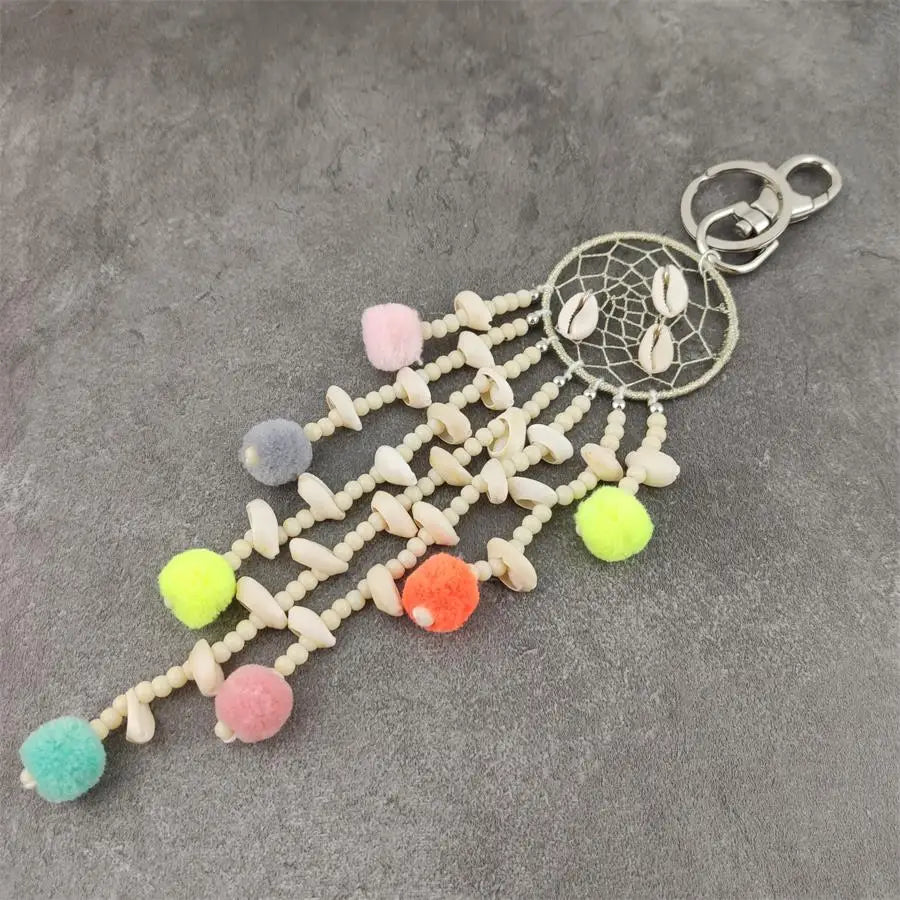 Leather Tassel With Colorful Pompons Handbag Accessorise Boho Style Keychains For Women Keyring Jewelry