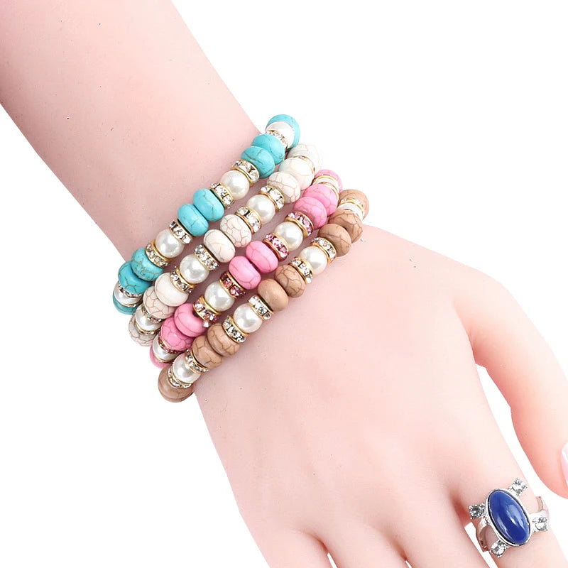 Multicolors Charm Women Beads Bracelets White Crystal Natural Stone Stretch Bracelet Pearl Yoga Jewelry Friendship Gift pulseira