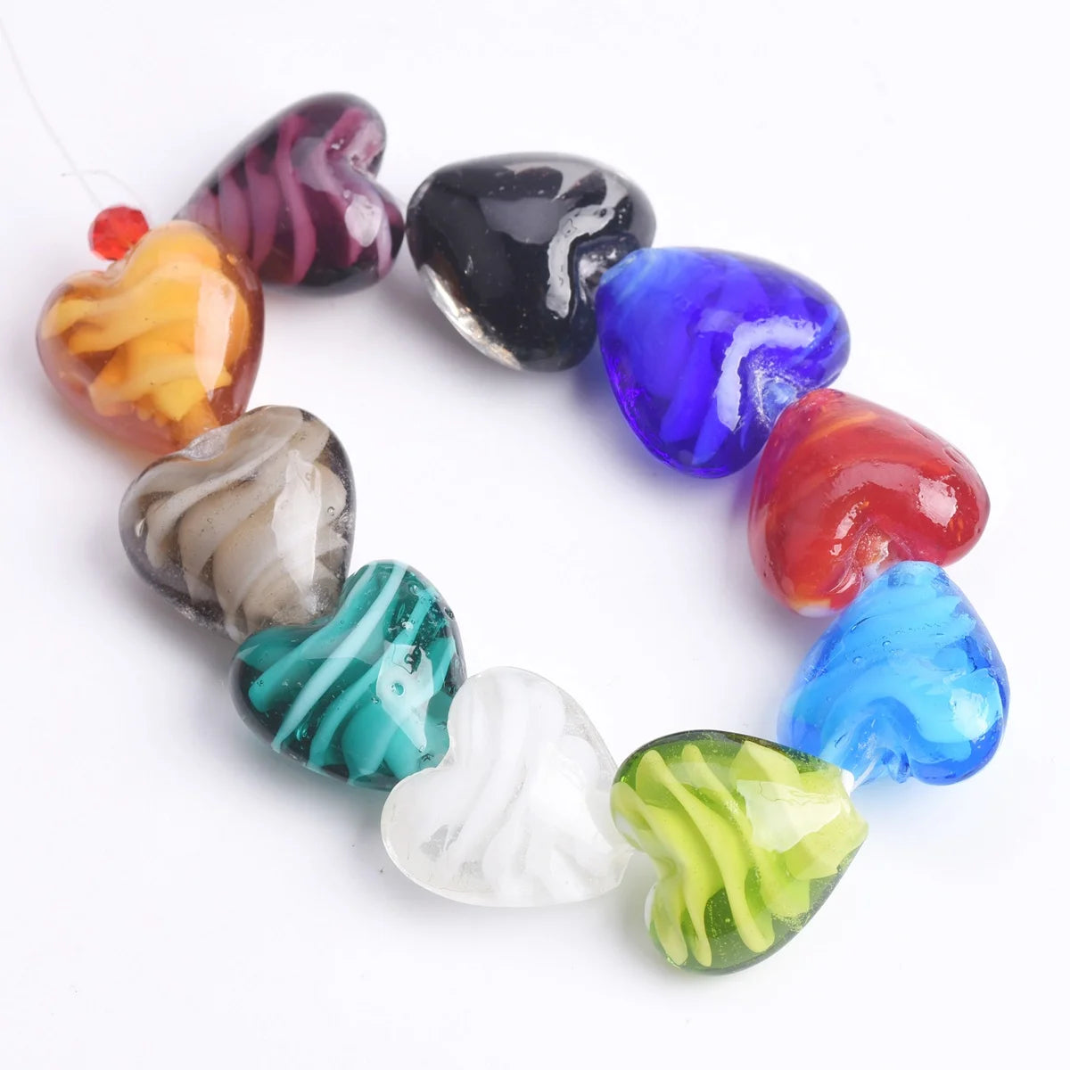 10pcs 16x14mm Heart Shape Lampwork Glass Loose Beads for DIY Crafts Jewelry Making Findings