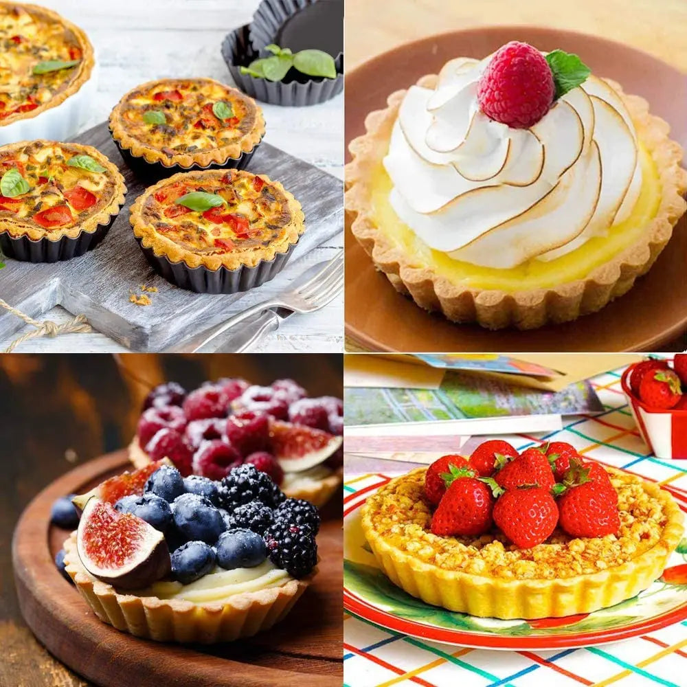 Tejesa 10cm Mini Pie Muffin Cupcake Pans Non-Stick Tart Quiche Flan Pan Molds Pie Pizza Cake Mold Removable Loose Bottom Round Bakeware