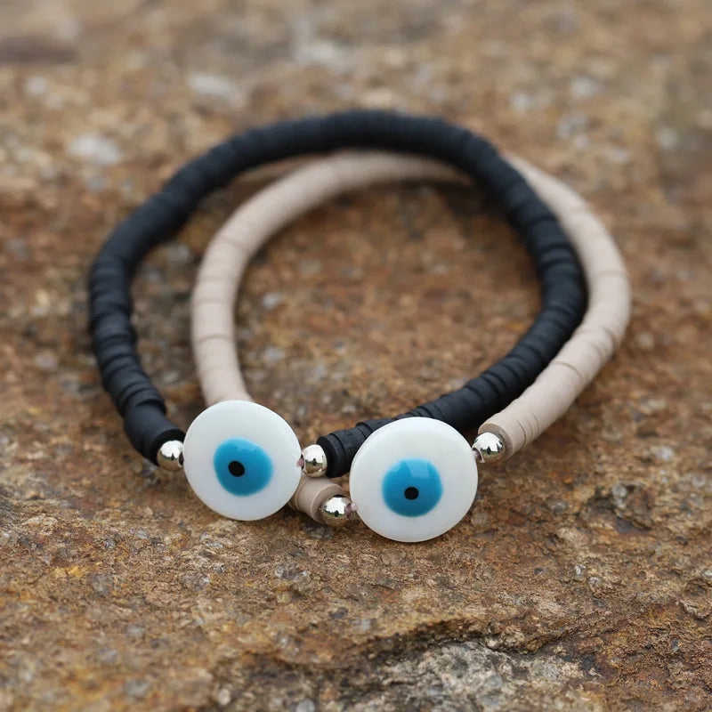 Fashion Multicolor Bracelets for Woman Summer Colorful Polymer Clay Shell Lucky Eye Charm Bracelet Female Girls Jewelry