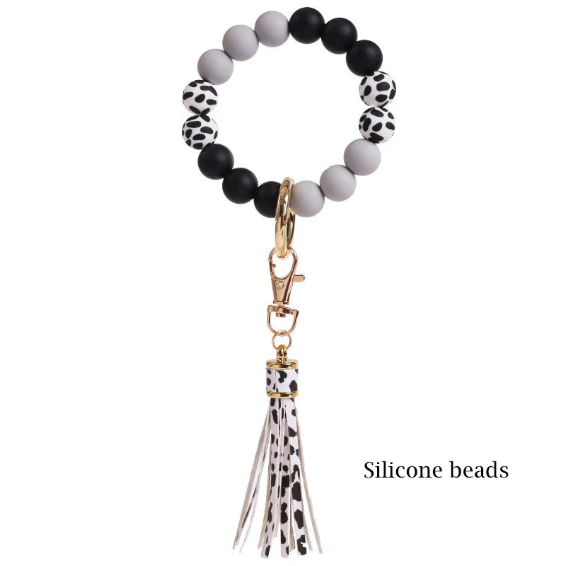 Silicone Keychain For Keys Tassel Wood Beads Bracelet Keyring For Women Accessories Multicolor Keychain Wholesale Hot Sale 2022