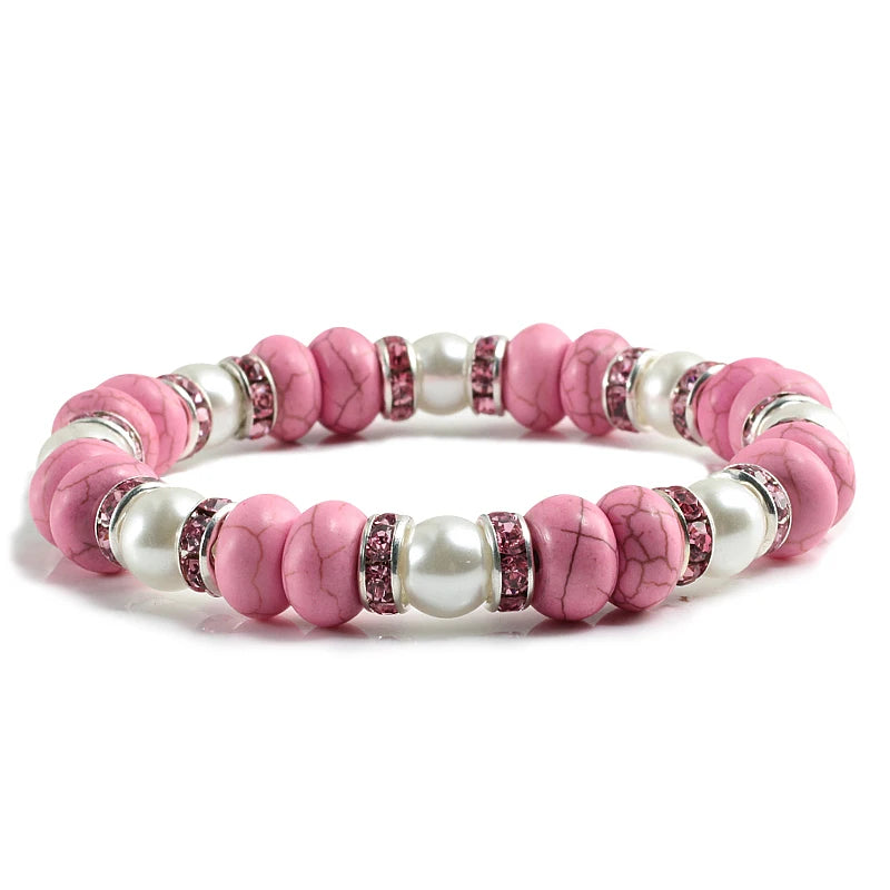 Multicolors Charm Women Beads Bracelets White Crystal Natural Stone Stretch Bracelet Pearl Yoga Jewelry Friendship Gift pulseira