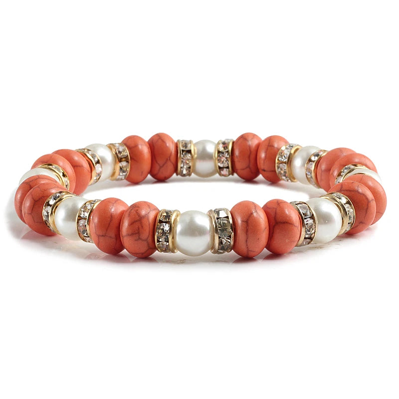Multicolors Charm Women Beads Bracelets White Crystal Natural Stone Stretch Bracelet Pearl Yoga Jewelry Friendship Gift pulseira