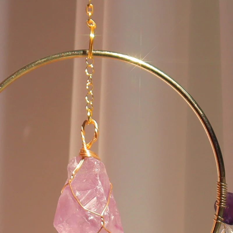 Wholesale Circle Raw Crystal Suncatcher Amethyst Crystal Suncatcher Hangingd  Tissue Pyrimid Suncatcher