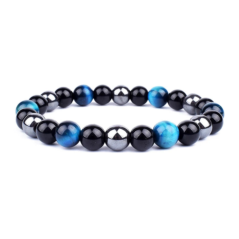 Hemasa Natural Black Obsidian Hematite Tiger Eye Beads Bracelets