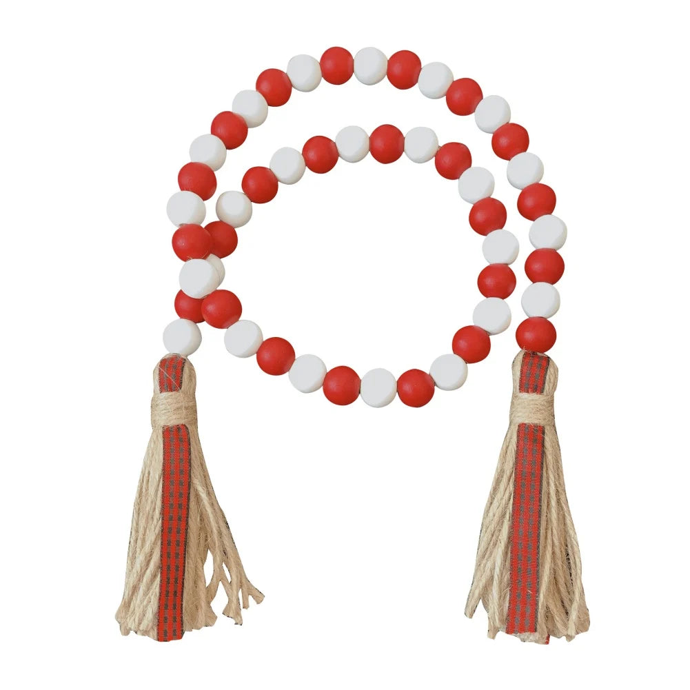 Handmade Wood Bead Garland With Jute Tassel Rustic Wooden Home Decoration Garlands For Rattan Macrame Wall Hanging Boho Gift