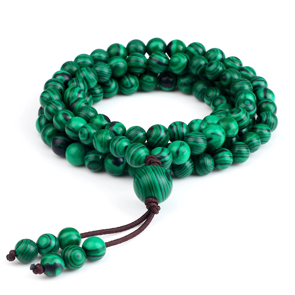 6mm Natural Malachite Stone Beaded Necklace 108Mala Prayer Women Green Color Stone Pendant Necklace Men Bangle Necklace Jewelry