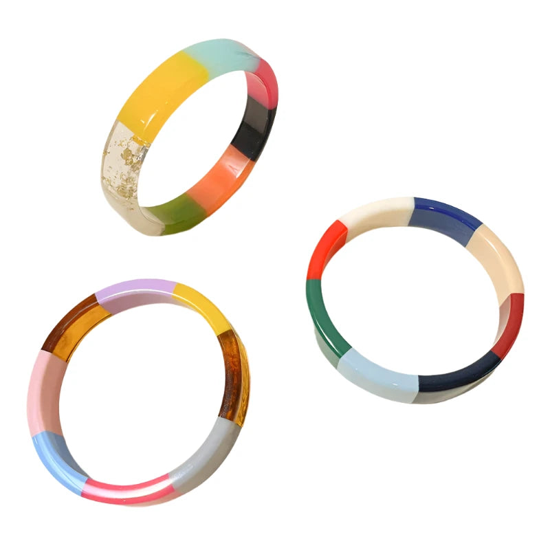 Hemasa   Acrylic Resin  Colorful Geometric Round Bangle Bracelets for Women