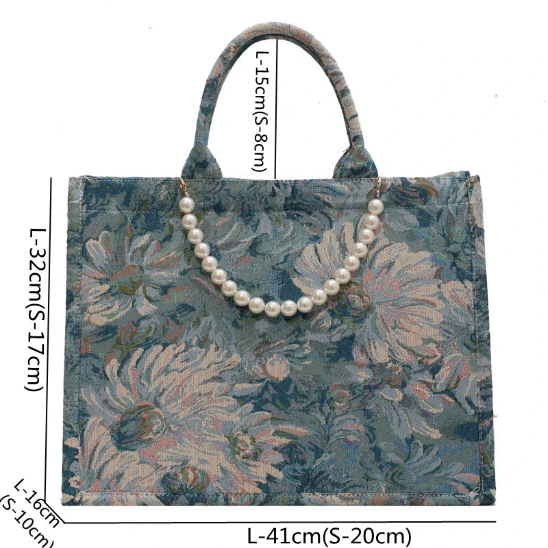 Hemasa Autumn  Woman Canvas Tote Bag Pearl Bead Decorated Crossbag