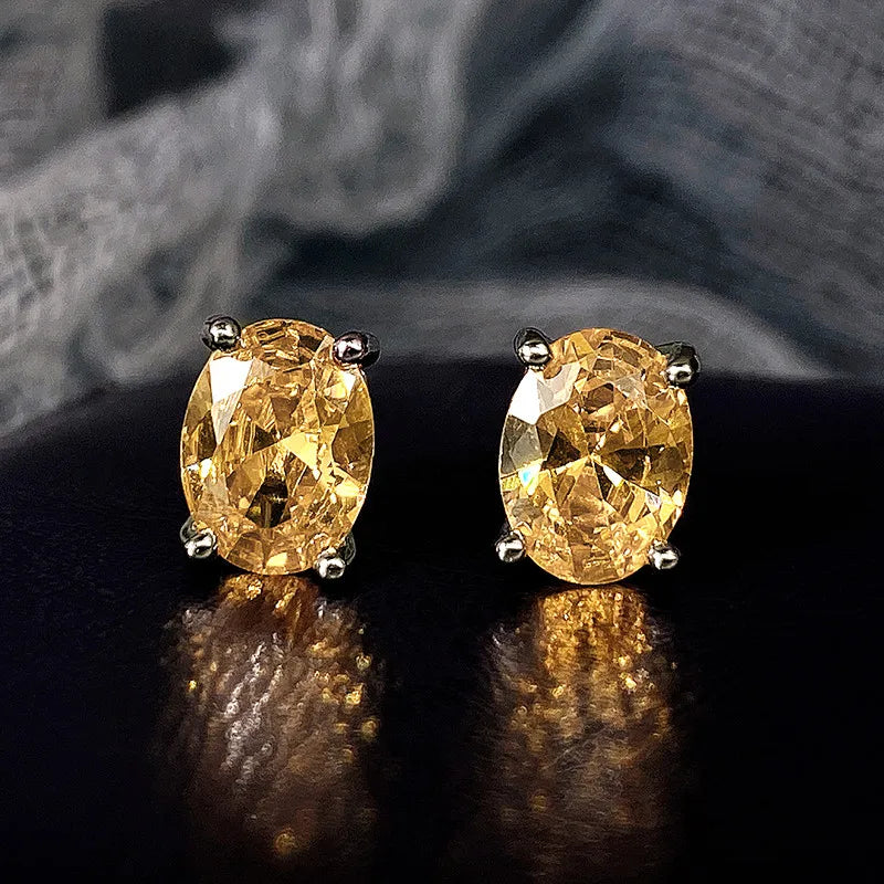 Huitan Simple Stud Earrings with Oval CZ for Girls Daily Wear Ear Accessories Teens Low-key Women's Earrings Statement Jewelry