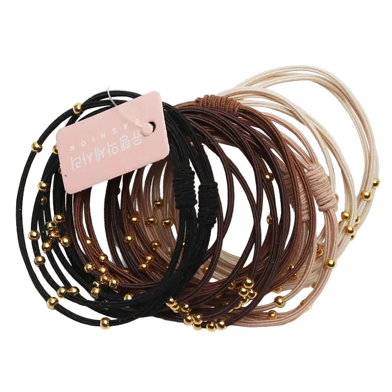 Tejesa 10PCS Korean Women Elastic Hair Rubber Bands  for Girs /Golden Plated Beads Hair Scruchies Hair Tie/Holder