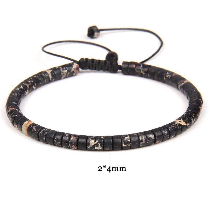Tejesa  Natural Blue Emperor Stone Beads Woven Bracelet Polished Flat Shape Adjustable Rope Lady's Gift Beaded Bracelet