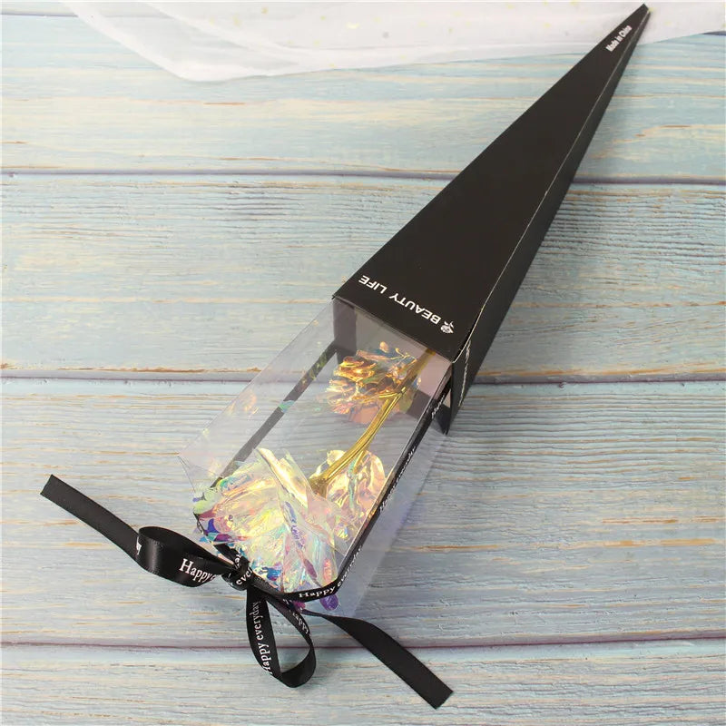 Eternal Rose Colorful Galaxy Artificial Flowers 24K Gold Foil Flower Love Base Flare box for Girlfriend Valentine's Day Gift